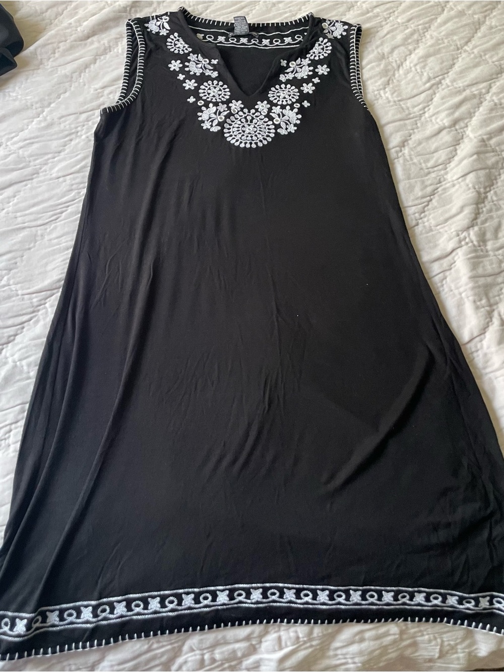 Chelsea & Theodore Black Sleeveless Dress with White Embroidery